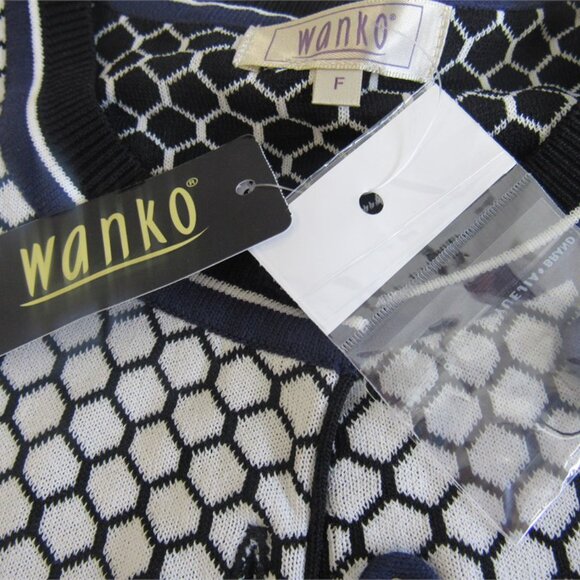 Wanko NWT White/Black/Navy Honeycomb Print Cardigan, Size F (HK), US-Small - Picture 7 of 9
